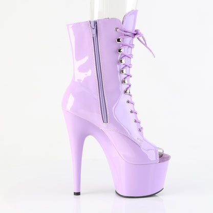 Pleaser ADORE-1021 Lavender Lace-Up Peep Toe Platform Ankle Boots - 7 Inch Heels