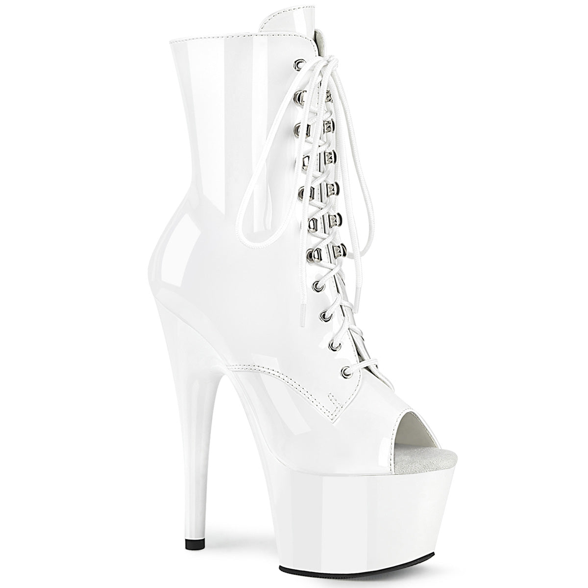 ADORE-1021 Pleaser White 7 Inch Fetish Platform Ankle Boots Wht Pat Wht