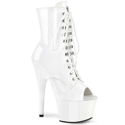 ADORE-1021 Pleaser White 7 Inch Fetish Platform Ankle Boots Wht Pat Wht