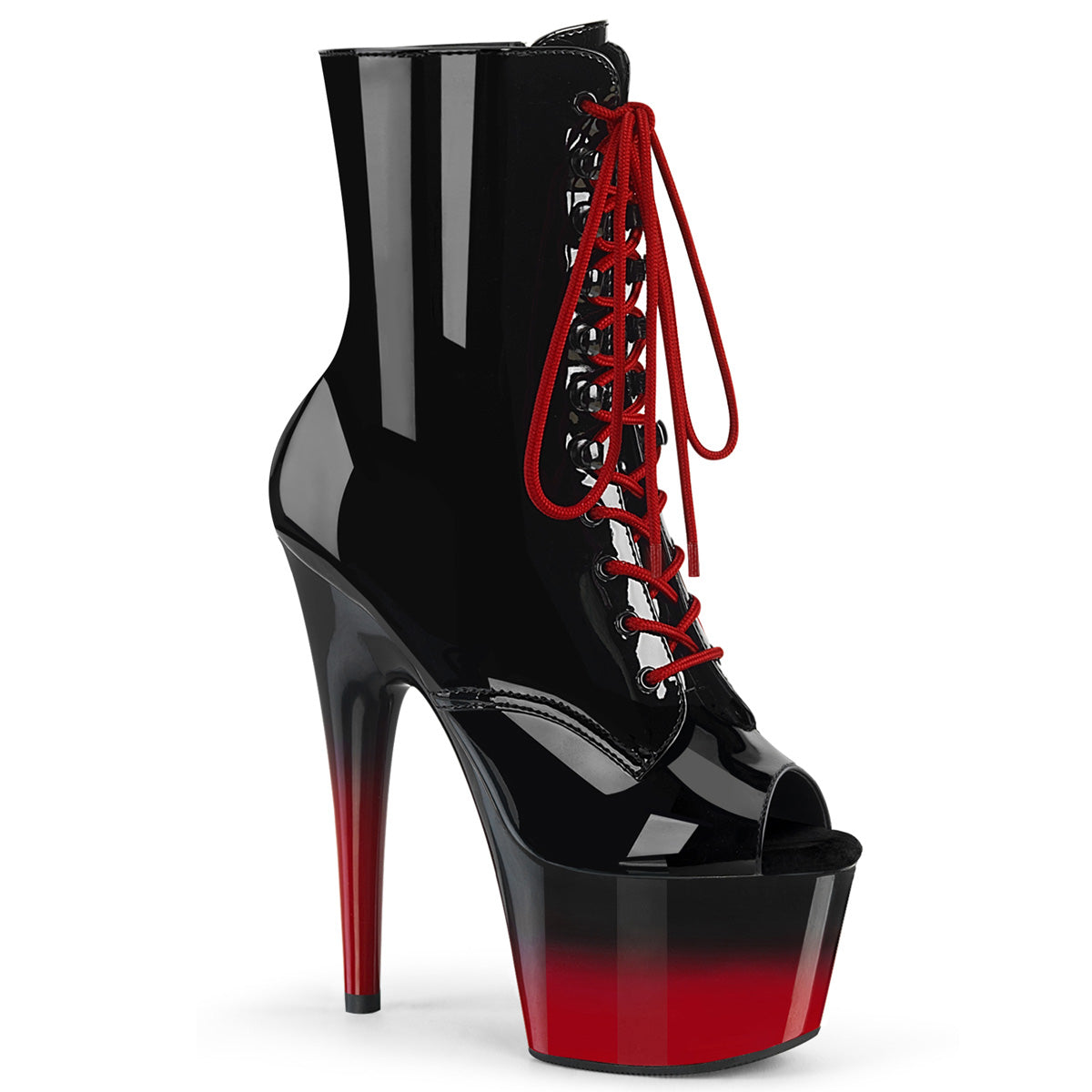 ADORE-1021BR-H Pleaser Black Red 7 Inch Exotic Dance Ankle Boots Blk Pat Blk-Red