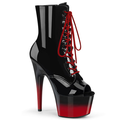 ADORE-1021BR-H Pleaser Black Red 7 Inch Exotic Dance Ankle Boots Blk Pat Blk-Red