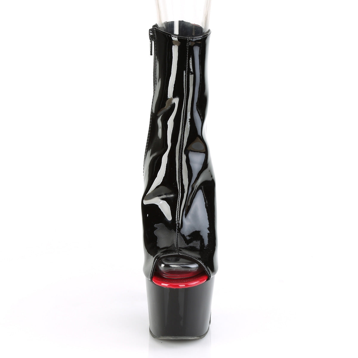 ADORE-1025 Pleaser 7" Heel Black and Red Pole Dancing Ankle Boots