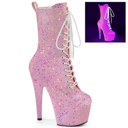 ADORE-1040IG Pleaser Neon Pink 7 Inch Exotic Dance Ankle Boots Neon B. Pink Iridescent Glitter M