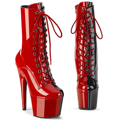 ADORE-1040TT Pleaser Red 7 Inch Pole Dancer Ankle Boots Red-Blk Pat Red-Blk