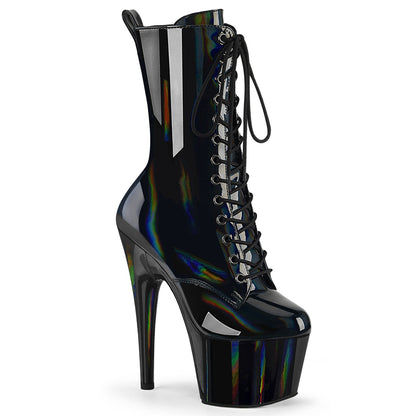 ADORE-1040WR-HG Pleaser Black 7 Inch Exotic Dancer Ankle Boots Blk Holo Pat M