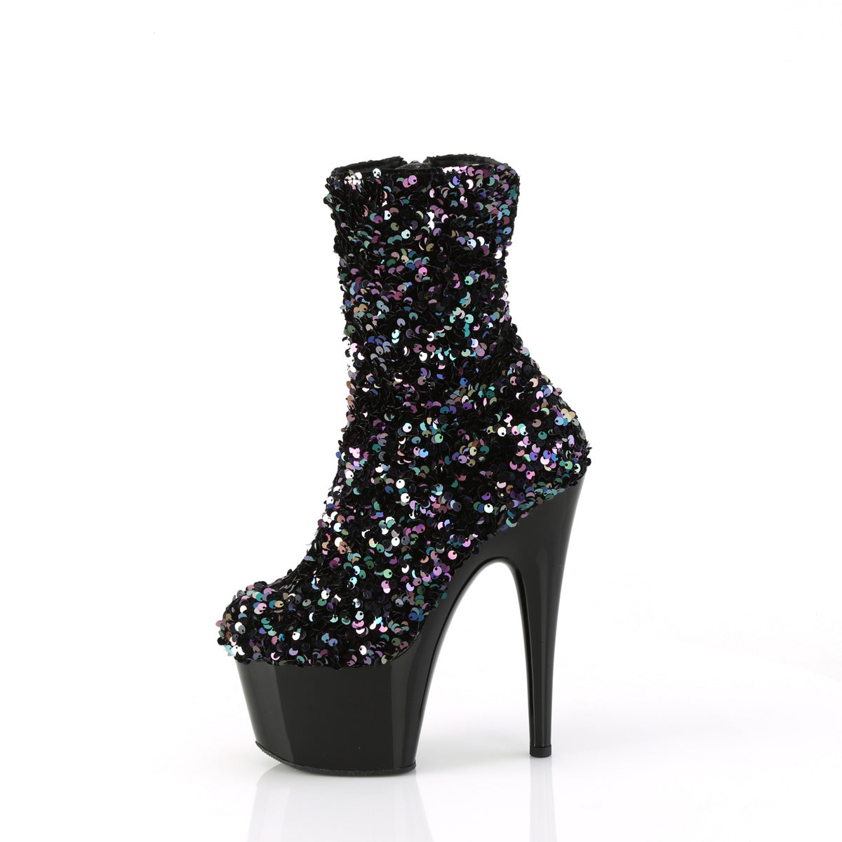 ADORE-1042SQ Pleaser Black Sequin 7 Inch Exotic Platform Ankle Boots