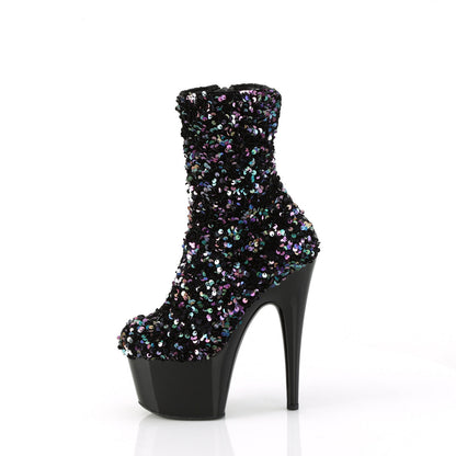 ADORE-1042SQ Pleaser Black Sequin 7 Inch Exotic Platform Ankle Boots