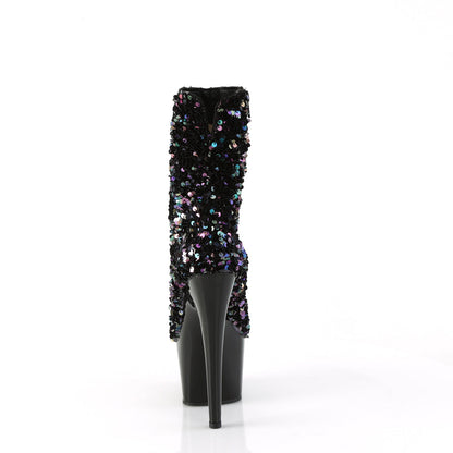 ADORE-1042SQ Pleaser Black Sequin 7 Inch Exotic Platform Ankle Boots