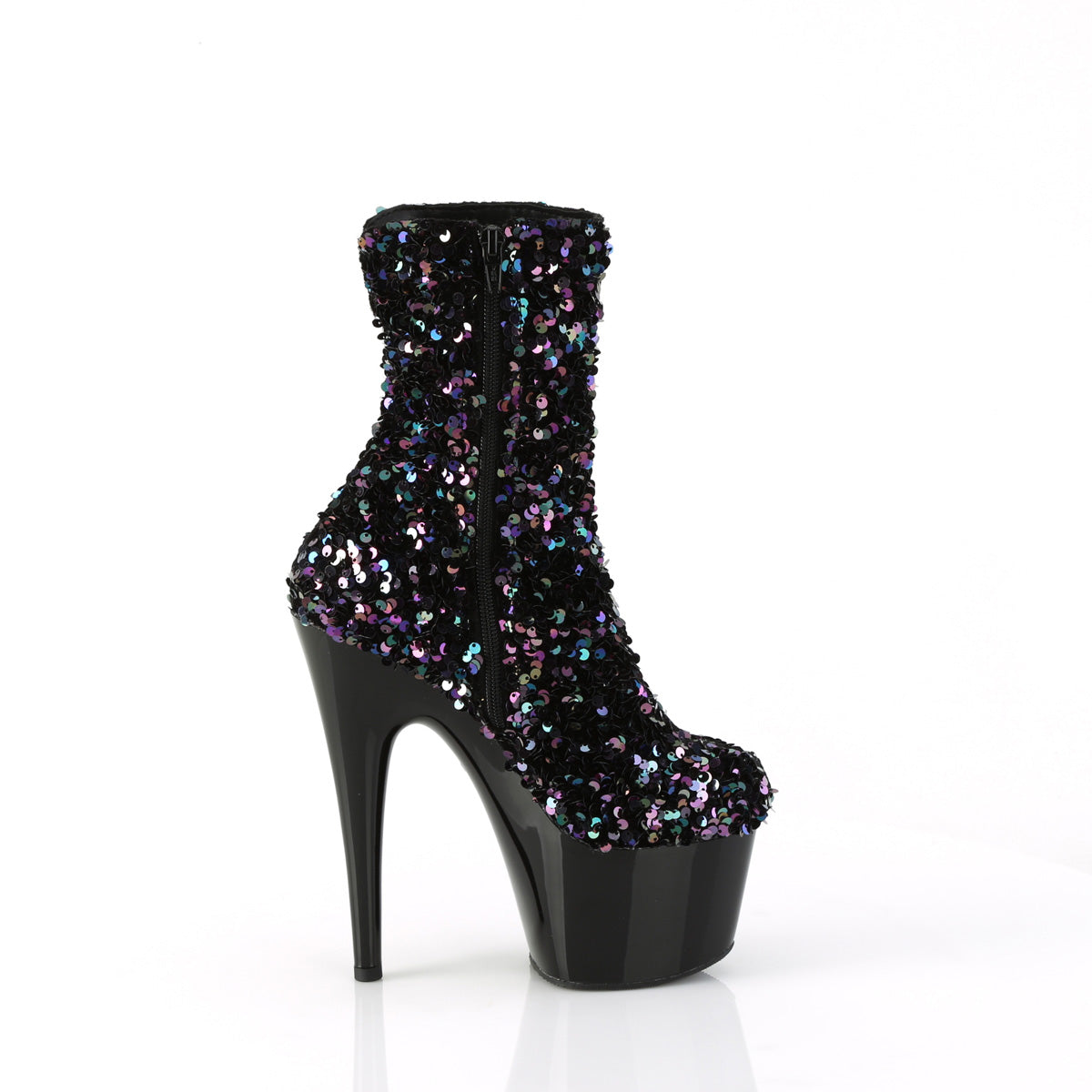 ADORE-1042SQ Pleaser Black Sequin 7 Inch Exotic Platform Ankle Boots