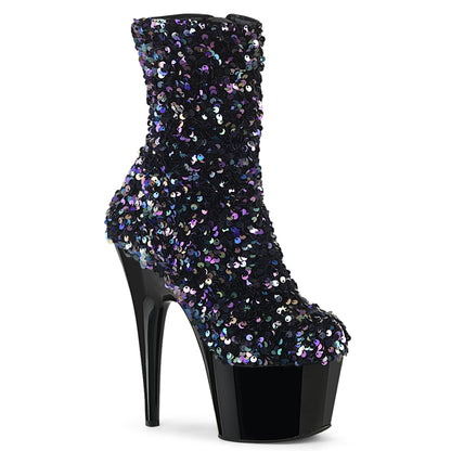 ADORE-1042SQ Pleaser Black Sequin 7 Inch Exotic Platform Ankle Boots