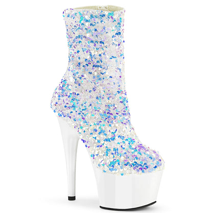 ADORE-1042SQ Pleaser White 7 Inch Lap Dance Ankle Boots Wht Multi Sequins Wht