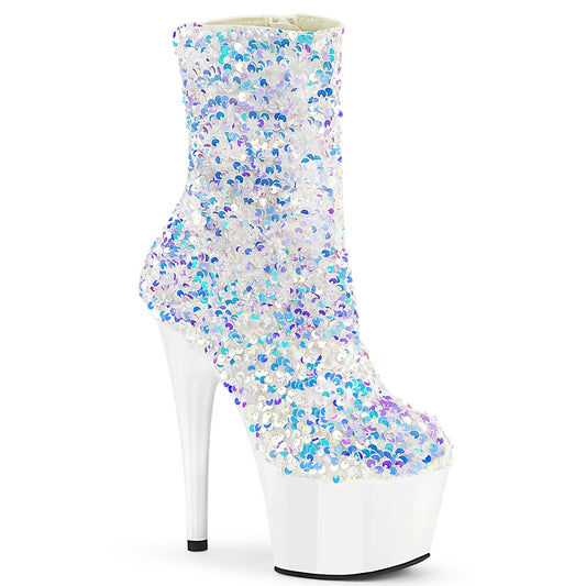 ADORE-1042SQ Pleaser White 7 Inch Lap Dance Ankle Boots Wht Multi Sequins Wht