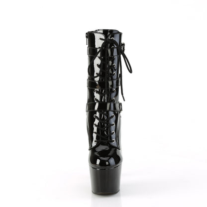 Pleaser ADORE-1043 Black Lace-Up Platform Ankle Boots - 7 Inch Heels