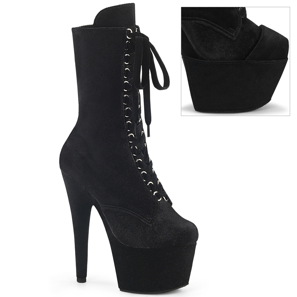 ADORE-1045VEL Pleaser Black 7 Inch Fetish Platform Ankle Boots