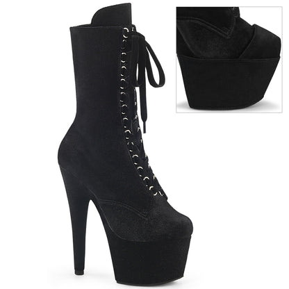 ADORE-1045VEL Pleaser Black 7 Inch Fetish Platform Ankle Boots
