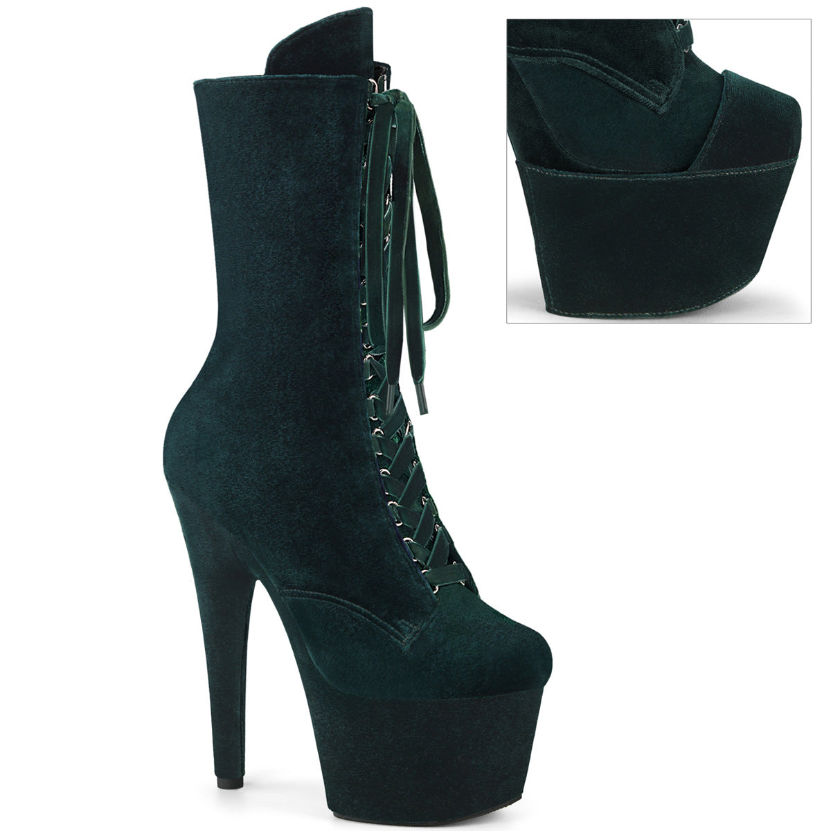 ADORE-1045VEL Pleaser Emerald Green 7 Inch Ladies Fetish Ankle Boots Emerald Green Velvet Emerald Green Velve