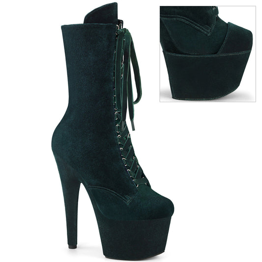 ADORE-1045VEL Pleaser Emerald Green 7 Inch Ladies Fetish Ankle Boots Emerald Green Velvet Emerald Green Velve