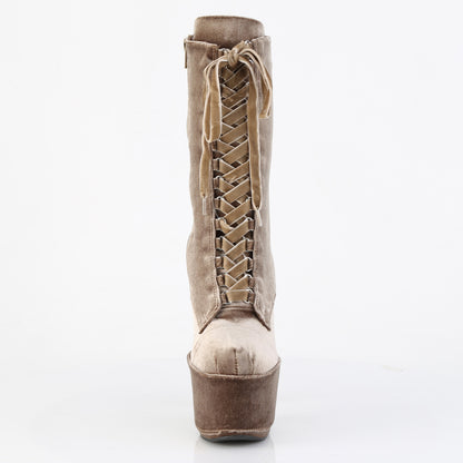 ADORE-1045VEL Pleaser Khaki Velvet 7 Inch Erotic Platform Ankle Boots