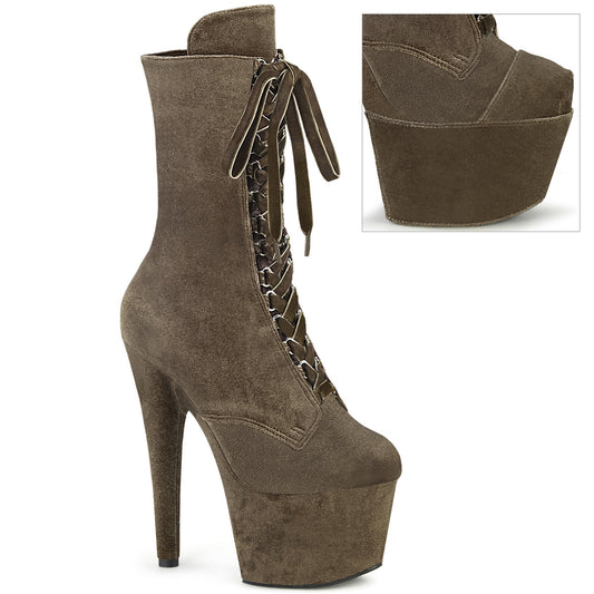 ADORE-1045VEL Pleaser Khaki Velvet 7 Inch Erotic Platform Ankle Boots