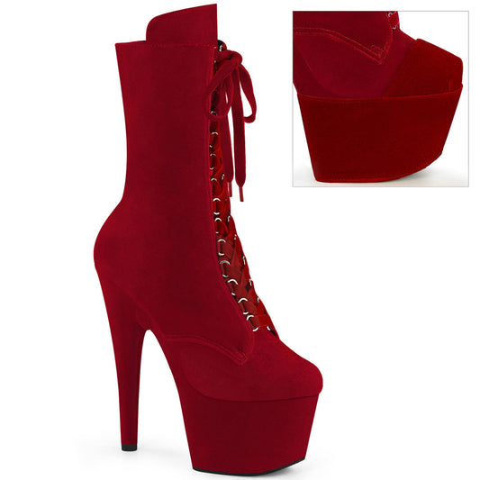 ADORE-1045VEL Pleaser Red 7 Inch Exotic Dance Ankle Boots Red Velvet Red Velvet