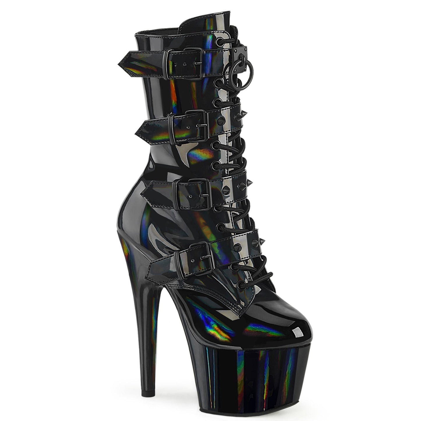 ADORE-1046 Pleaser Black 7 Inch Exotic Dancing Ankle Boots Blk Holo Pat Matching