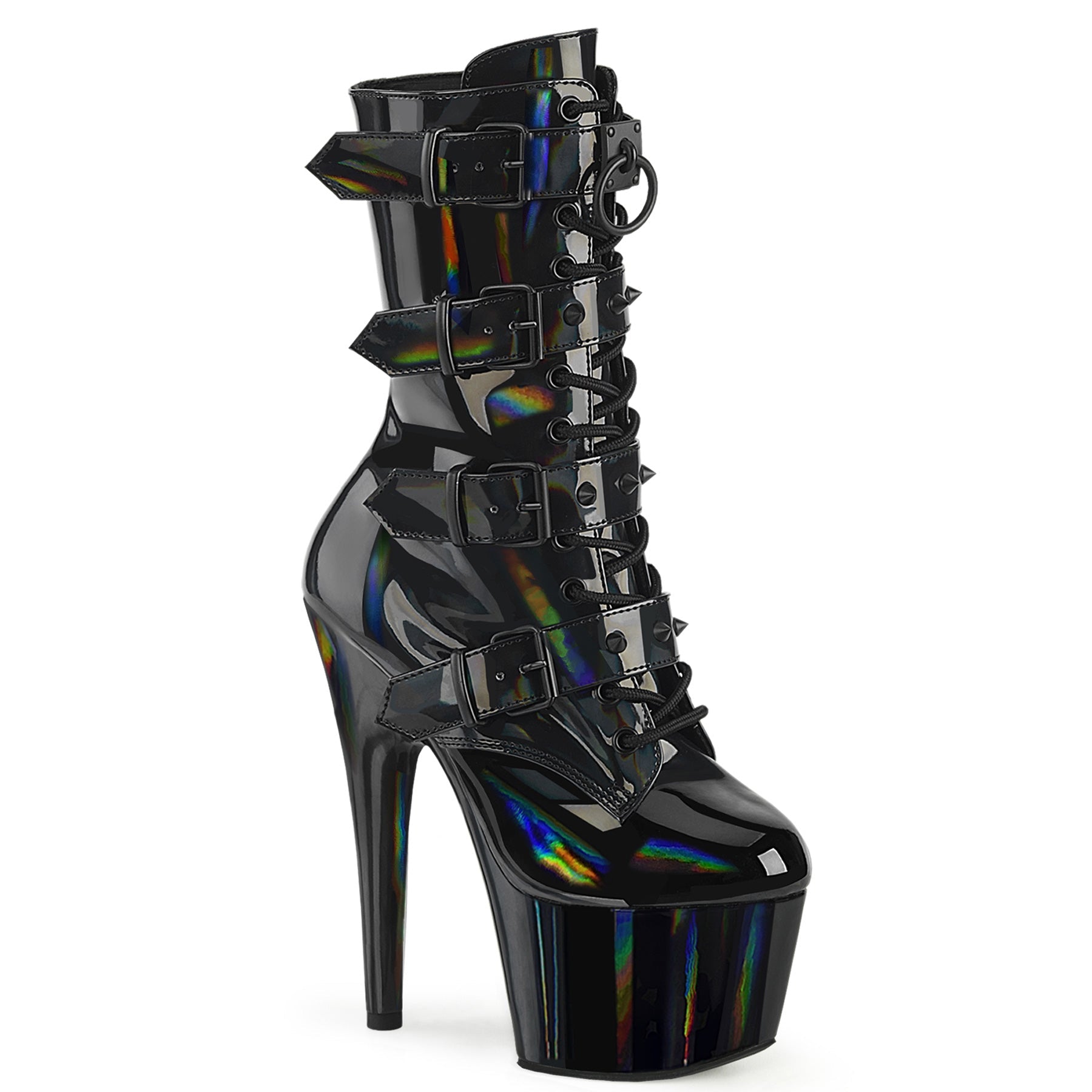 ADORE-1046 Pleaser Black 7 Inch Exotic Dancing Ankle Boots Blk Holo Pat Matching