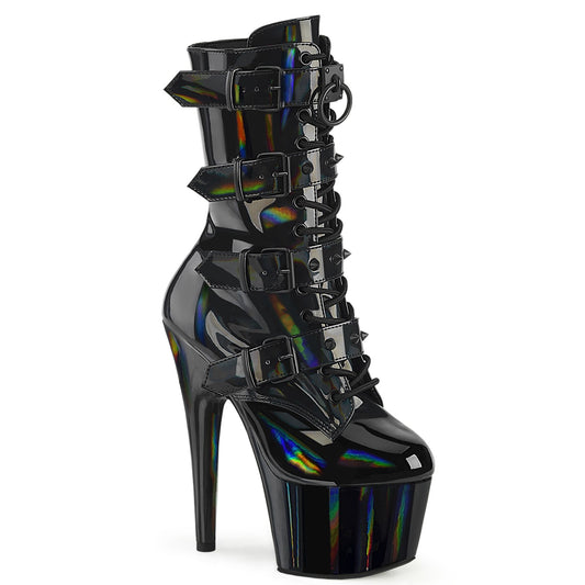 ADORE-1046 Pleaser Black 7 Inch Exotic Dancing Ankle Boots Blk Holo Pat Matching