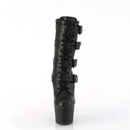Pleaser ADORE-1046 Black / Black Matte Lace-Up Platform Ankle Boots - 7 Inch Heels