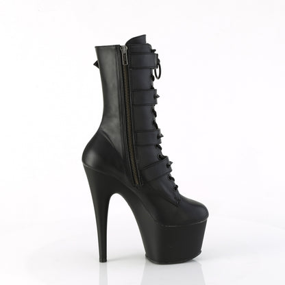 Pleaser ADORE-1046 Black / Black Matte Lace-Up Platform Ankle Boots - 7 Inch Heels