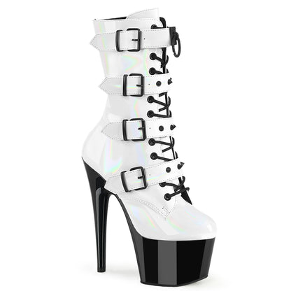 ADORE-1046TT Pleaser White 7 Inch Exotic Dance Ankle Boots Wht Holo Pat Blk