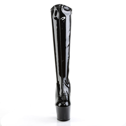 ADORE-2000 Pleaser 7 Inch Black Stretch Patent Pole Dancer Knee High Boots