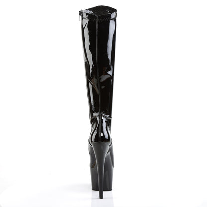 ADORE-2000 Pleaser 7 Inch Black Stretch Patent Pole Dancer Knee High Boots