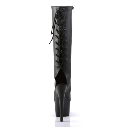 ADORE-2018 Pleaser Black 7 Inch Platform Dancer Knee High Boots