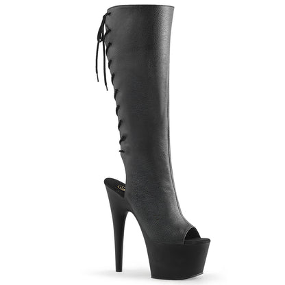 ADORE-2018 Pleaser Black 7 Inch Platform Dancer Knee High Boots Black Faux Leather Black Matte