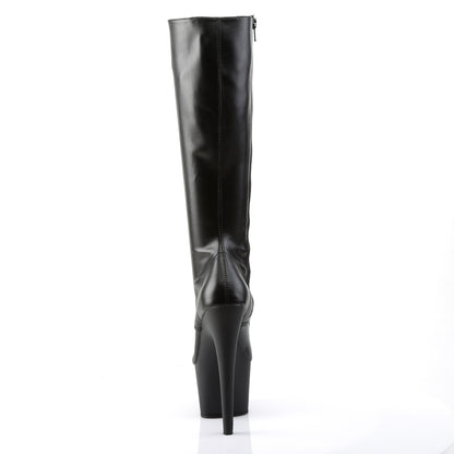 Pleaser ADORE-2023 Black / Black Matte Lace-Up Platform Knee High Boots - 7 Inch Heels