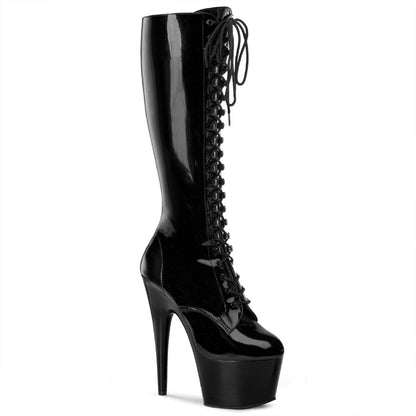 ADORE-2023 Pleaser Black Patent 7 Inch Pole Dance Knee High Boots Black Stretch Patent