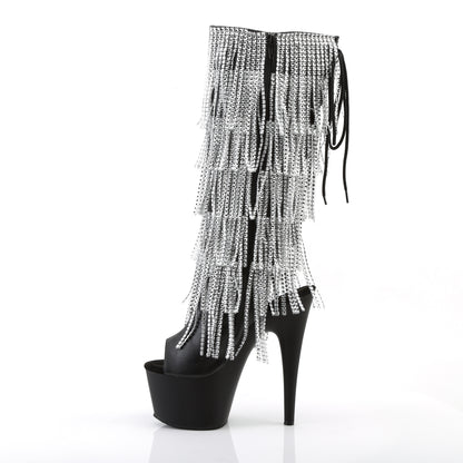Pleaser ADORE-2024RSF Black / Black Matte Rhinestone Lace-Up Platform Knee High Boots - 7 Inch Heels