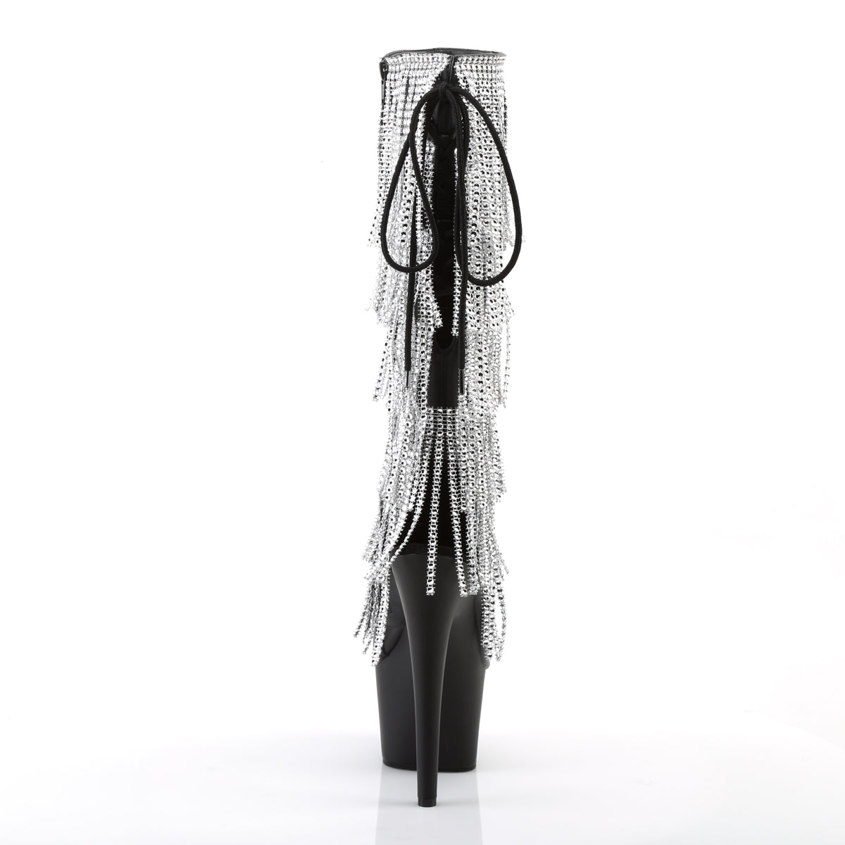 Pleaser ADORE-2024RSF Black / Black Matte Rhinestone Lace-Up Platform Knee High Boots - 7 Inch Heels