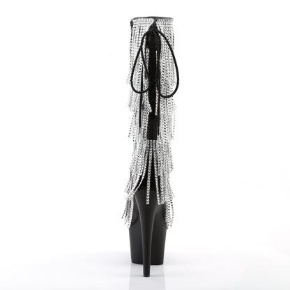 Pleaser ADORE-2024RSF Black / Black Matte Rhinestone Lace-Up Platform Knee High Boots - 7 Inch Heels