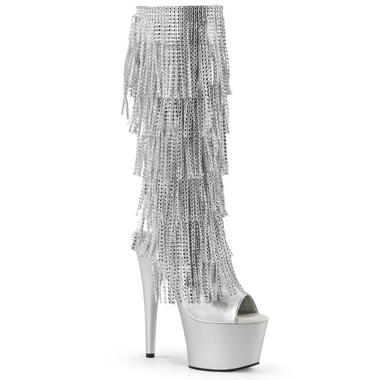 ADORE-2024RSF Pleaser Silver 7 Inch Pole Dancer Knee High Boots