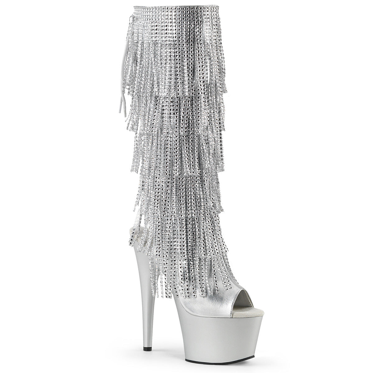 ADORE-2024RSF Pleaser Silver 7 Inch Pole Dancer Knee High Boots Silver Metallic Pu