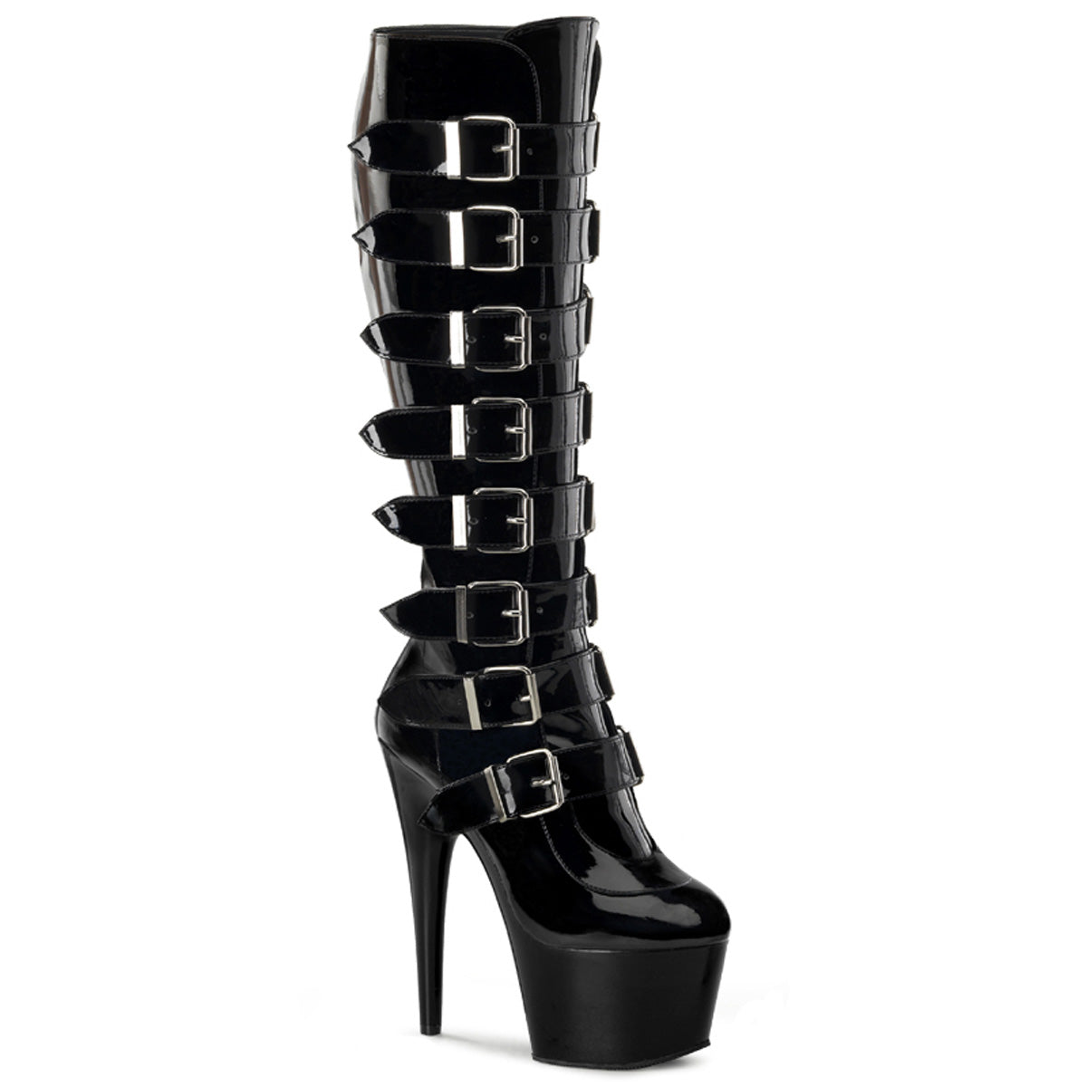 ADORE-2043 Pleaser Fetish 7 Inch Heel Black Patent Pole Dancing Knee Highs