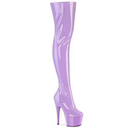 ADORE-3000 Pleaser Lavender 7 Inch Platform Kinky Thigh Boots Lavender Str. Pat Lavender