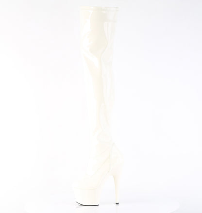 Pleaser ADORE-3000 Off-White Platform Thigh High Boots - 7 Inch Heels