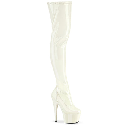 Pleaser ADORE-3000 Off-White Platform Thigh High Boots - 7 Inch Heels