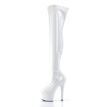 adore 3000 pleaser stripper plain stretch platforms thigh high length boots side zip white