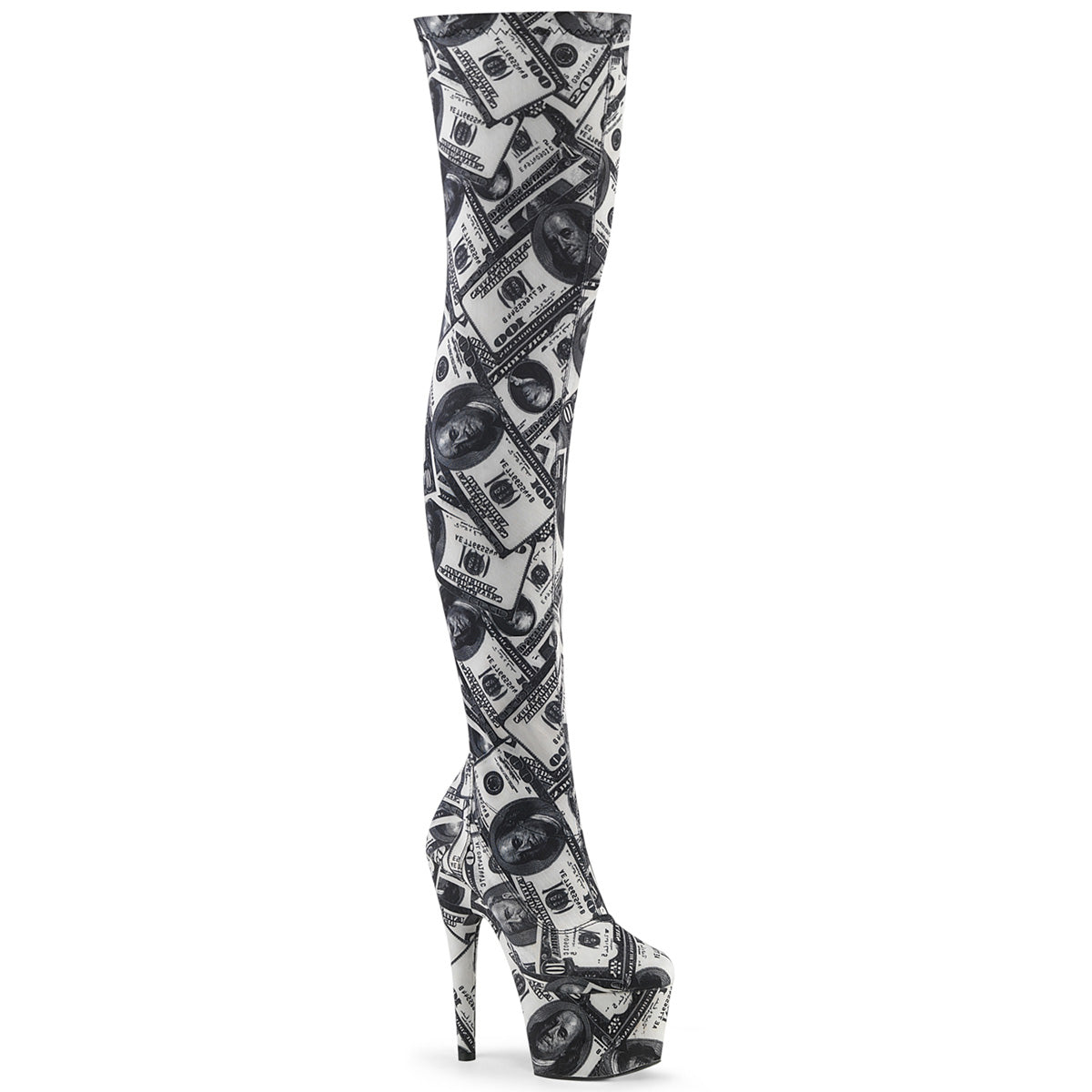 ADORE-3000DP Pleaser White & Black Dollar Pole Dancing Thigh High Boots