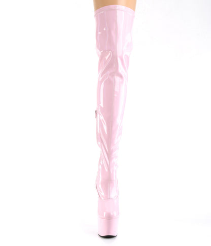 Pleaser ADORE-3000HWR Baby Pink Holographic Platform Thigh High Boots - 7 Inch Heels