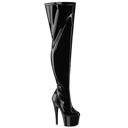ADORE-3000WCF Pleaser Black Patent 7 Inch Fetish Thigh Boots Blk Str. Pat Blk