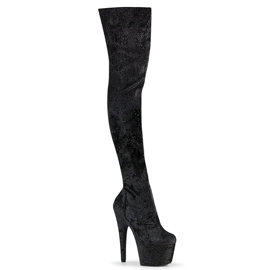 ADORE-3000WR Pleaser New Exotic Dancing Thigh Boots Black Shimmering